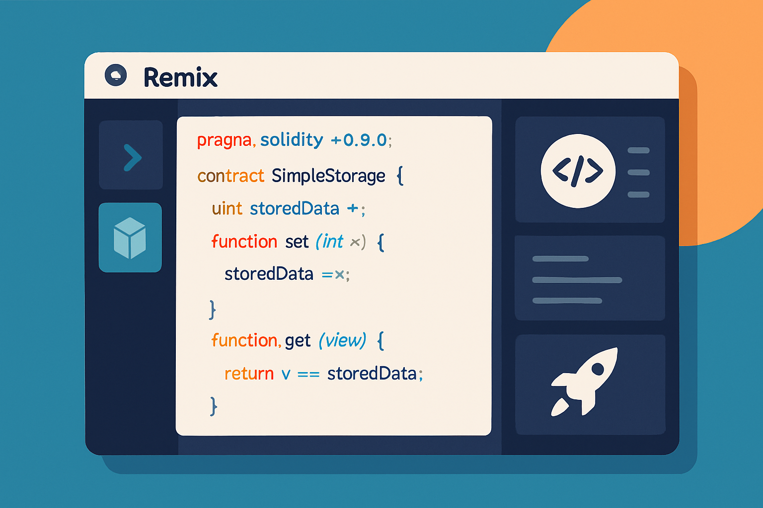 Screenshot of Remix IDE with the SimpleStorage Solidity contract code and deployment interface.