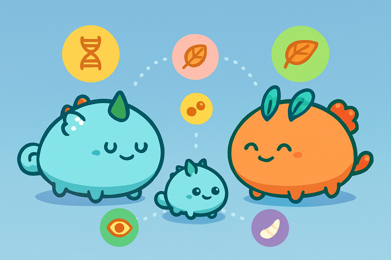 Visual representation of the Axie breeding process highlighting parent Axies, offspring, and genetic traits.