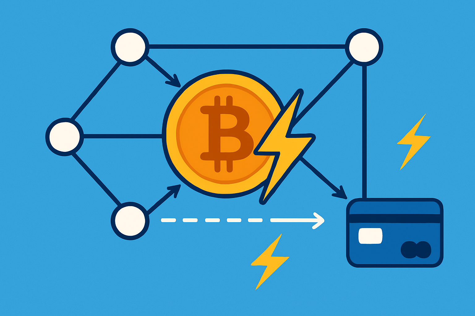 Diagram showing how Bitcoin Lightning connects users through payment channels and routes payments across the network.