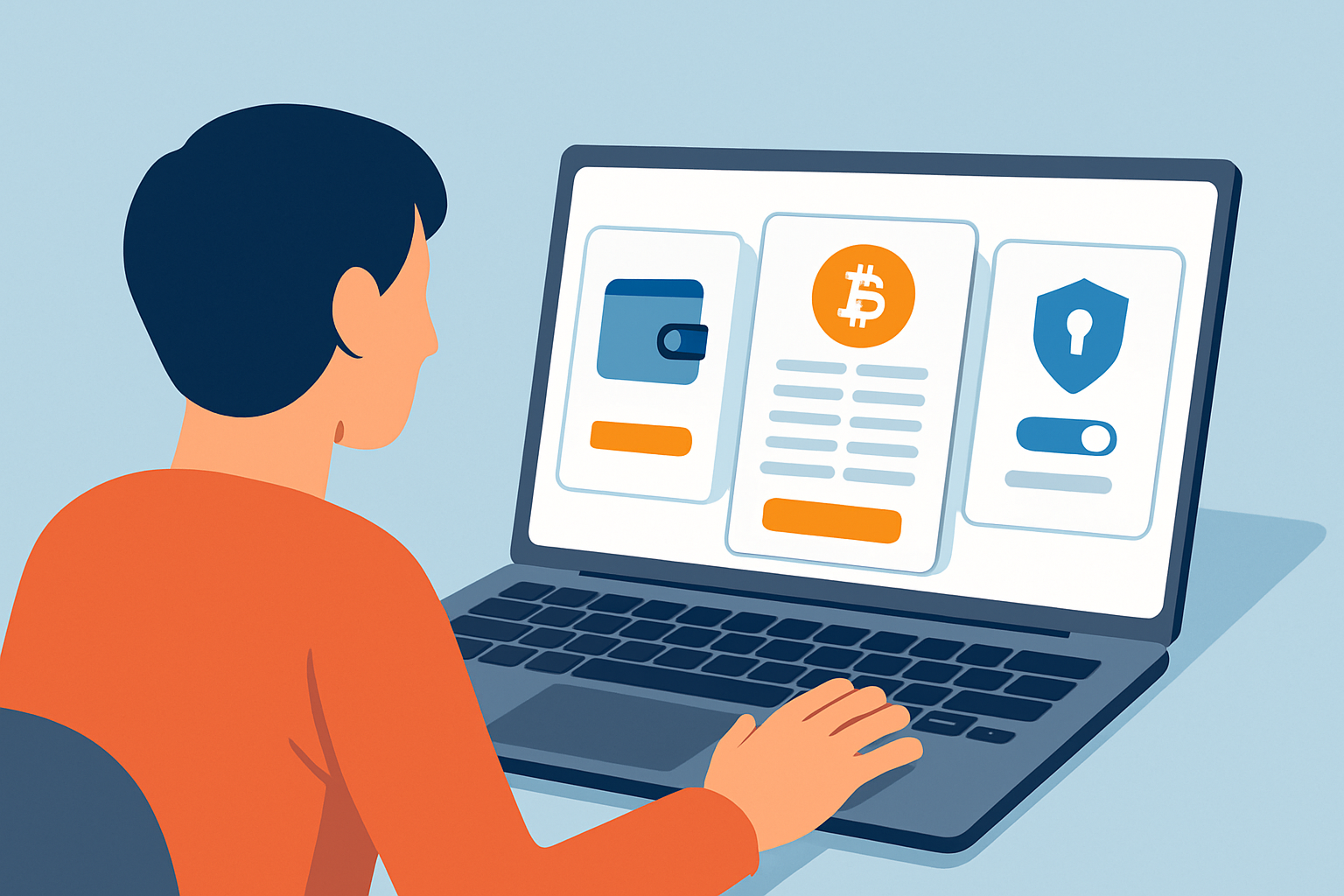 Visual step-by-step creation of a Bitcoin wallet on a desktop using software wallet interface