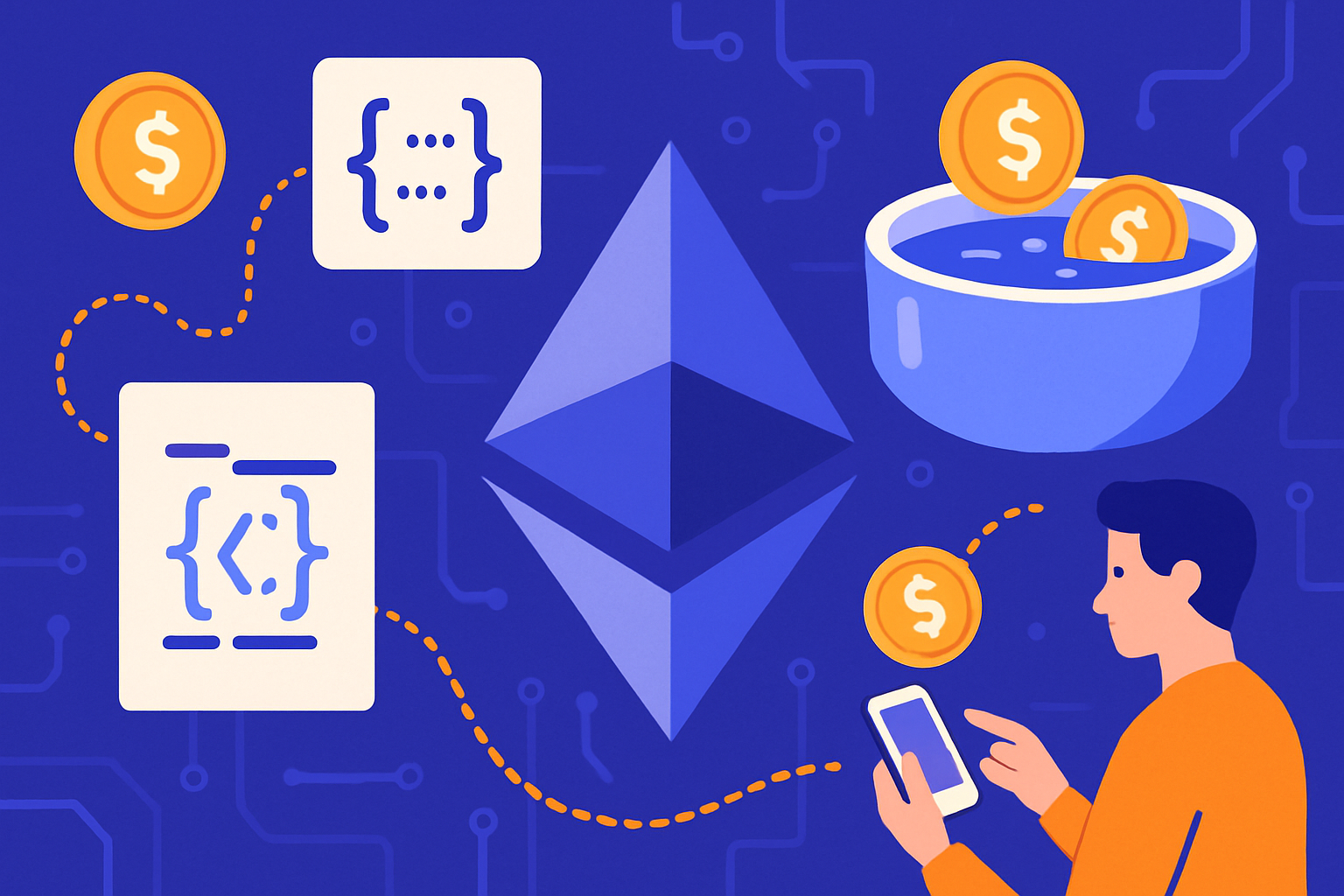 Conceptual diagram of Uniswap’s decentralized exchange mechanism involving liquidity pools and smart contracts