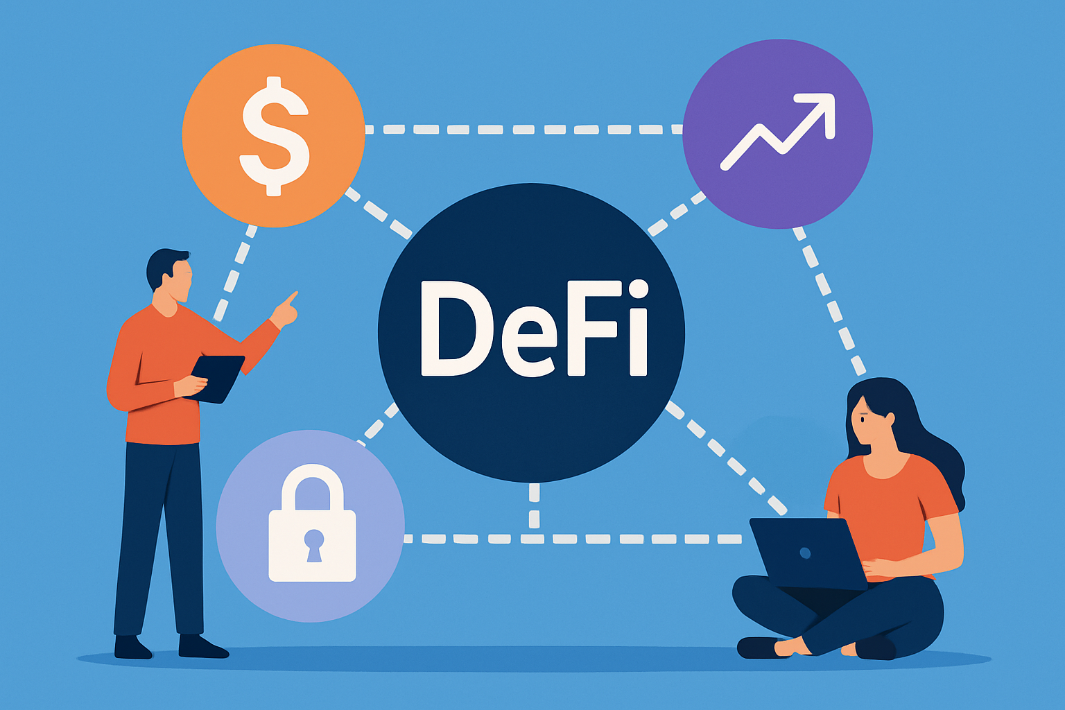 Visual representation of major DeFi platforms enabling decentralized exchanges, lending, and stablecoins