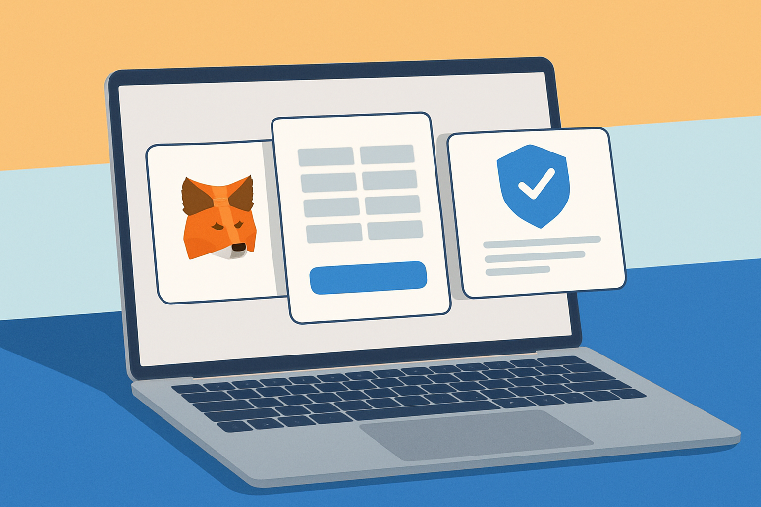 Screenshot tutorial showing how to set up a MetaMask wallet and securely save your seed phrase