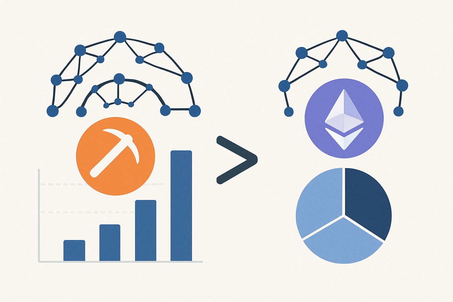 Visual comparison of network decentralization levels in PoW vs PoS ecosystems