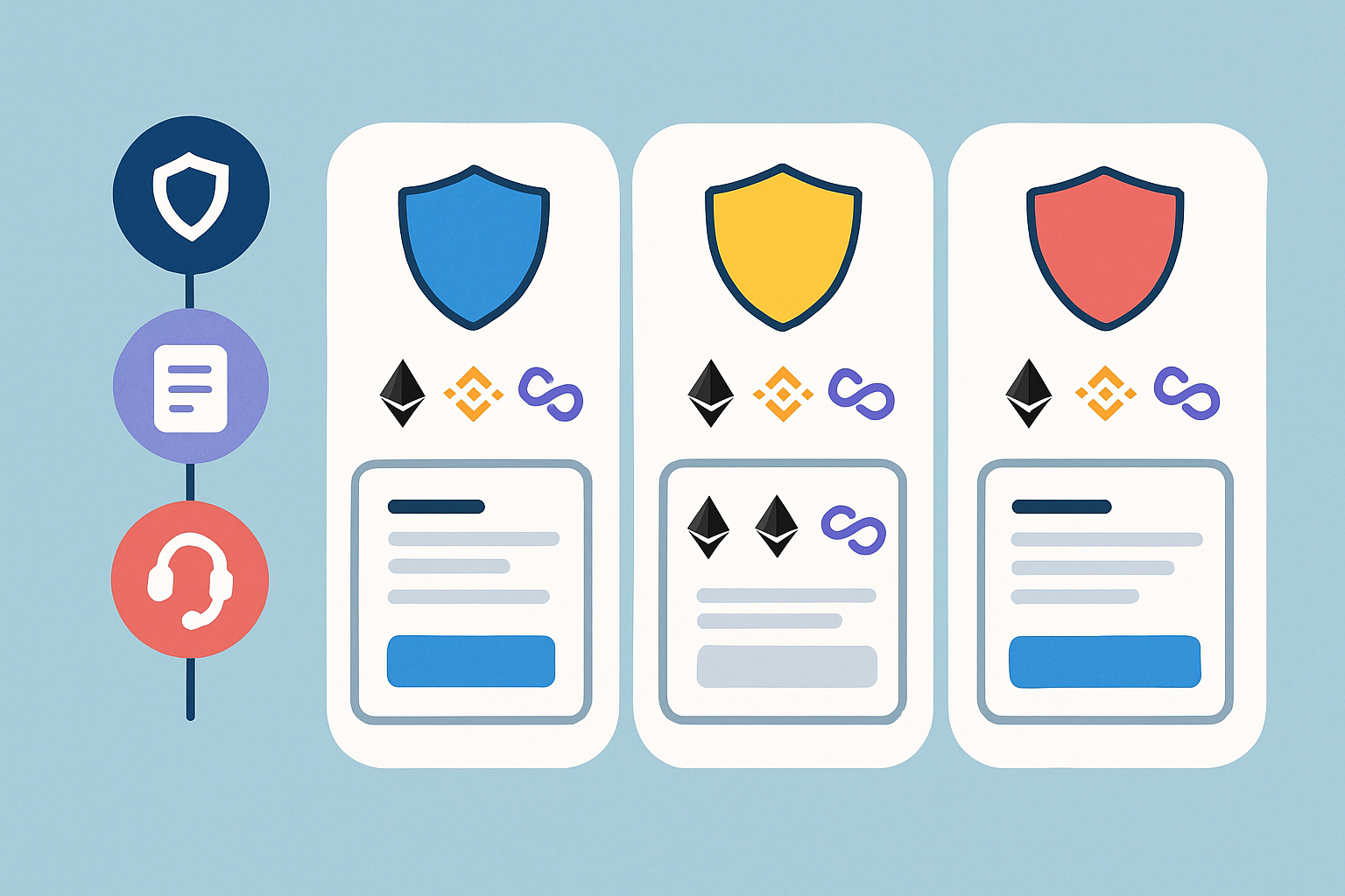 Comparison infographic of top DeFi insurance protocols highlighting the features, supported blockchains, and governance models.