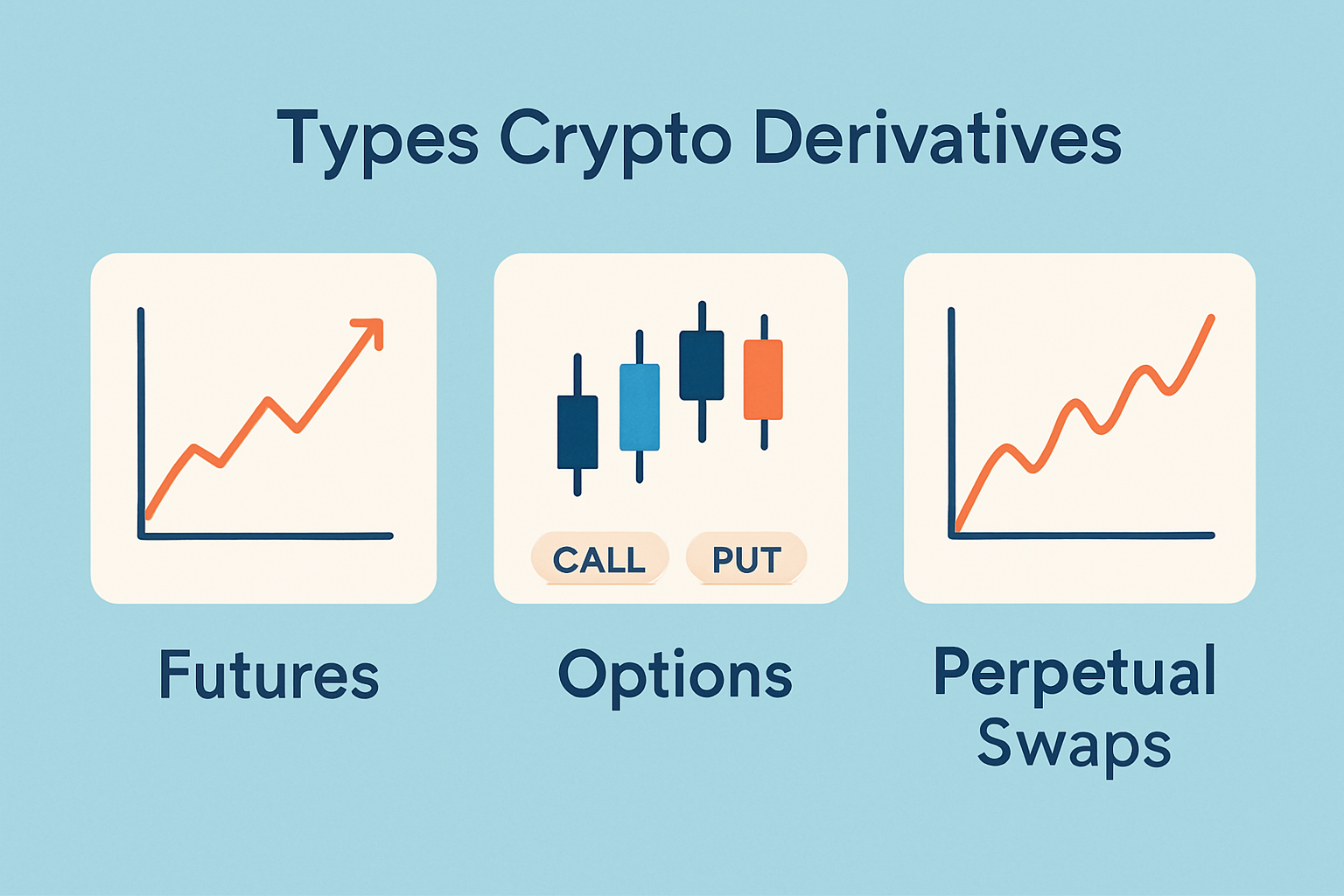 An infographic illustrating different types of crypto derivatives and how they function.
