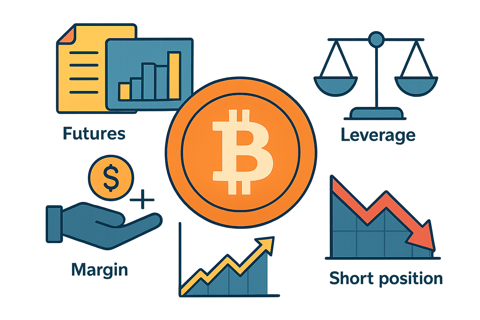 An infographic explaining key bitcoin futures trading terms and processes in a simple visual format