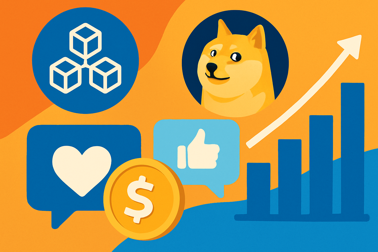 Visual representation of the intersection between meme culture, social media influence, and cryptocurrency market trends driving meme coin popularity