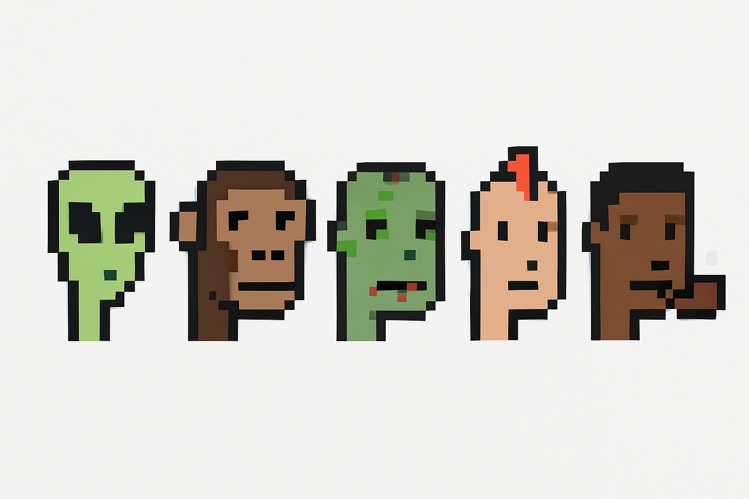 Visual comparison of Crypto Punks with different rarity traits and styles